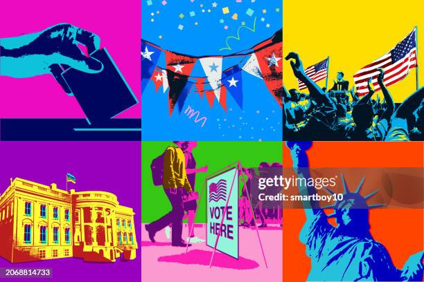 presidential election icons - statue of liberty people stock illustrations