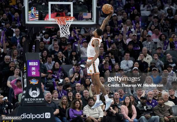 Blake Wesley of the San Antonio Spurs slam dunks against the Sacramento Kings during the fourth quarter of an NBA basketball game at Golden 1 Center...