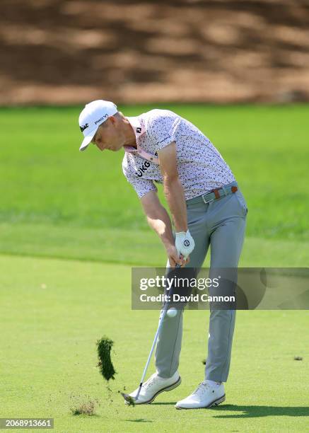 Will Zalatoris of The United States plays his second shot on the first hole during the second round of the Arnold Palmer Invitational presented by...
