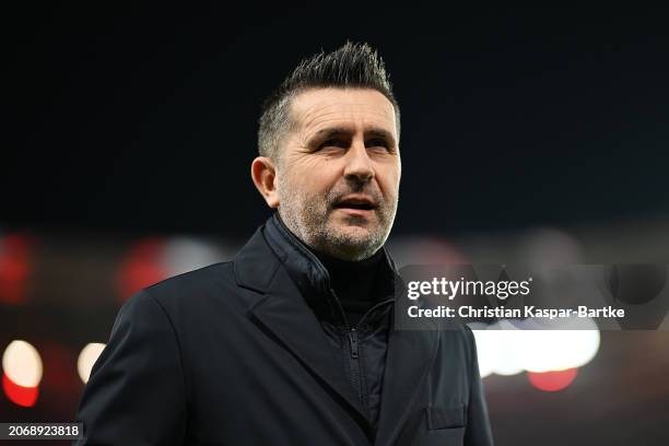 Nenad Bjelica, Head Coach of 1.FC Union Berlin, looks on prior to the Bundesliga match between VfB Stuttgart and 1. FC Union Berlin at MHPArena on...