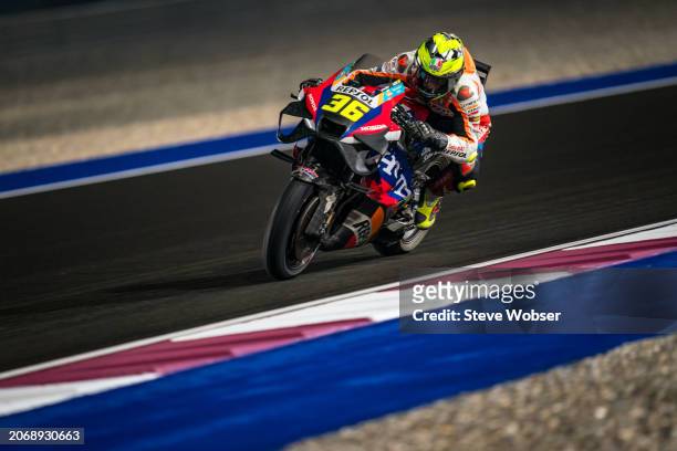 Joan Mir of Spain and Repsol Honda Team rides during the practice session of the MotoGP Qatar Airways Grand Prix of Qatar at Losail Circuit on March...