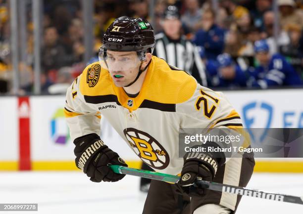 James van Riemsdyk of the Boston Bruins skates against the Toronto Maple Leafs during the first period at the TD Garden on March 7, 2024 in Boston,...