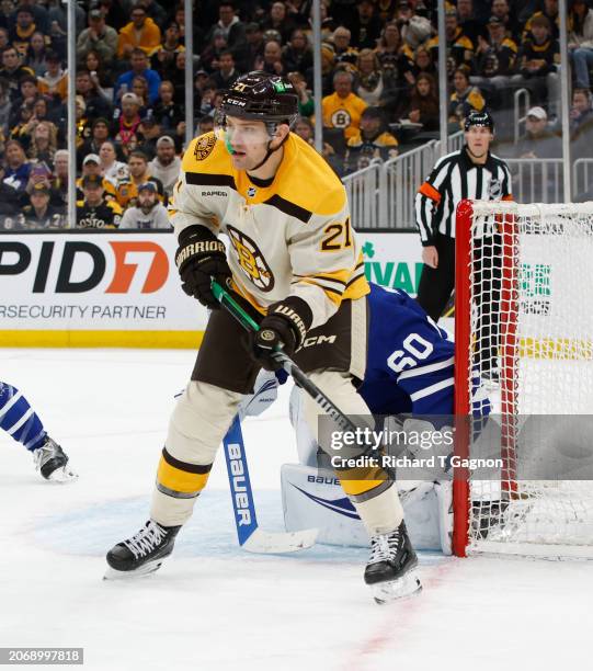 James van Riemsdyk of the Boston Bruins skates against the Toronto Maple Leafs during the first period at the TD Garden on March 7, 2024 in Boston,...