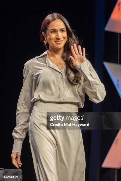 Meghan, Duchess of Sussex, speaks onstage during the "Keynote: Breaking Barriers, Shaping Narratives: How Women Lead On and Off the Screen" during...