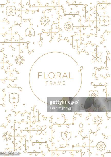 abstract geometric floral spring poster template background - thin elegant frame stock illustrations