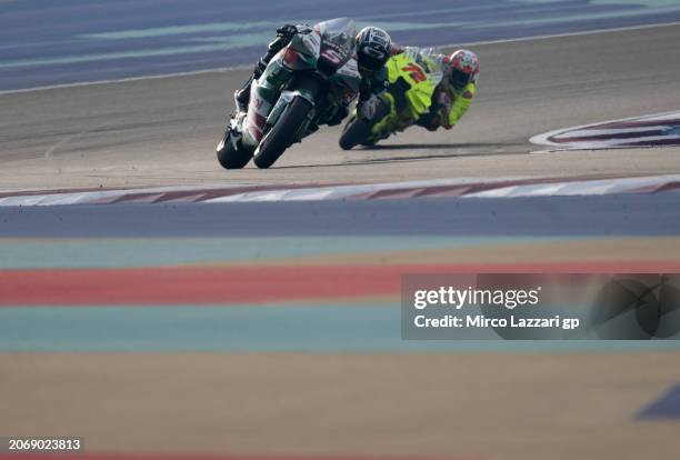 Johann Zarco of France and Castrol Honda LCR leads Marco Bezzecchi of Italy and Pertamina Enduro VR46 Racing Team during the MotoGP Of Qatar - Free...