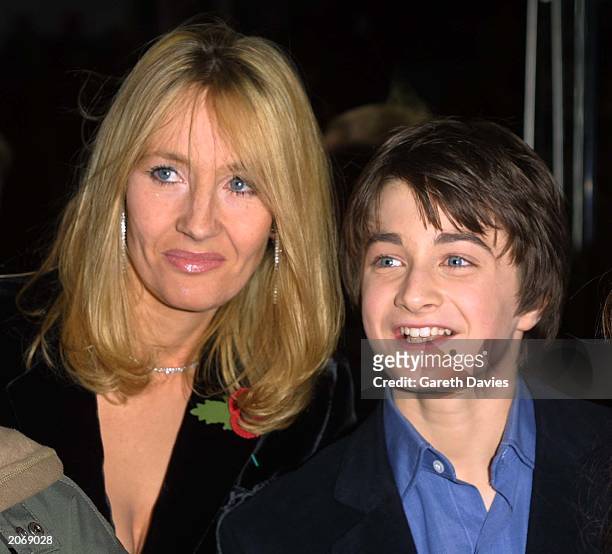 British author J.K. Rowling, creator of the Harry Potter children's books, and 11 year old Daniel Radcliffe attend the world film premiere of "Harry...