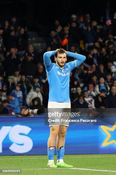 Khvicha Kvaratskhelia of SSC Napoli stands disappointed during the Serie A TIM match between SSC Napoli and Torino FC - Serie A TIM at Stadio Diego...