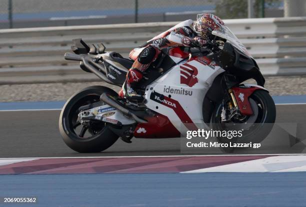 Takaaki Nakagami of Japan and IDEMITSU Honda LCR heads down a straight during the MotoGP Of Qatar - Free Practice at Losail Circuit on March 08, 2024...