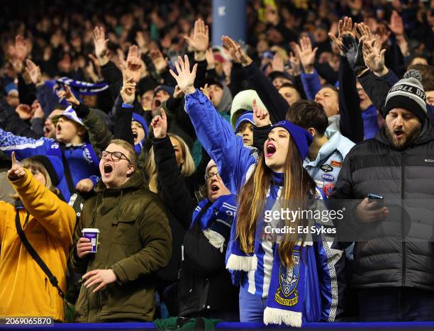 Fans show their support from the stands during the Sky Bet Championship match between Sheffield Wednesday and Leeds United at Hillsborough on March...
