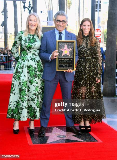 Catherine O'Hara, Eugene Levy and Sarah Levy attend the ceremony honoring Eugene Levy with a Star on the Hollywood Walk of Fame on March 08, 2024 in...