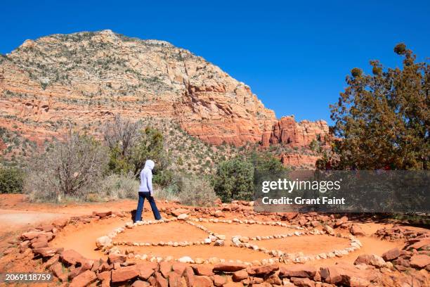 female tourist walking - sightseeing in sedona stock pictures, royalty-free photos & images