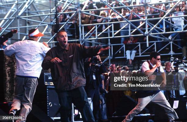 Michael Diamond, Adam Yauch, and Adam Horovitz of Beastie Boys perform during the Tibetan Freedom Concert at the Polo Fields in Golden Gate Park on...