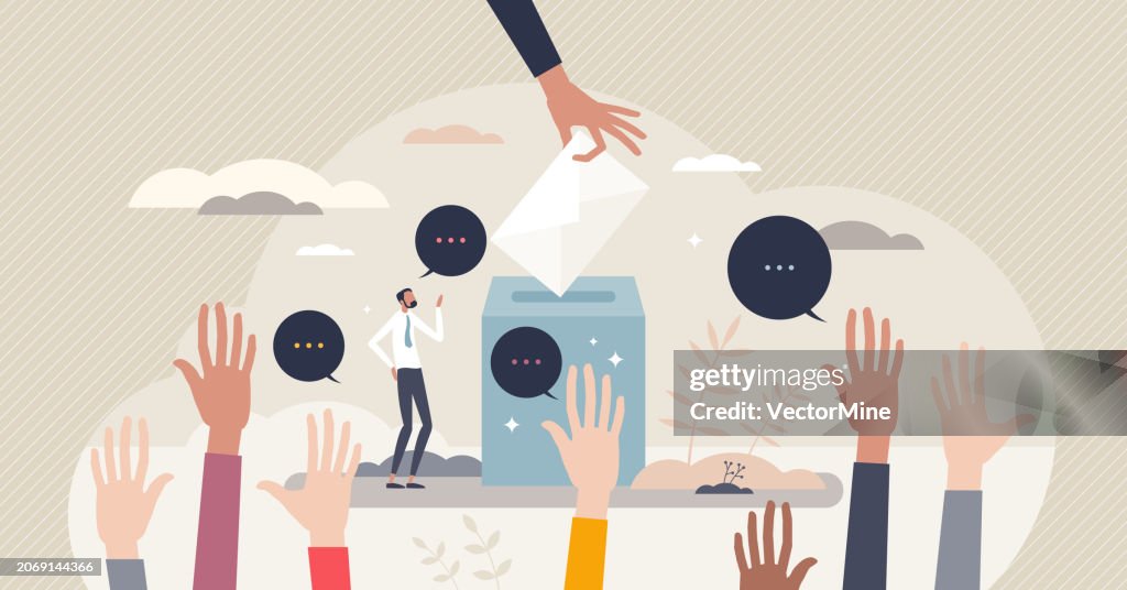 Democracy state government system with vote choice tiny person concept