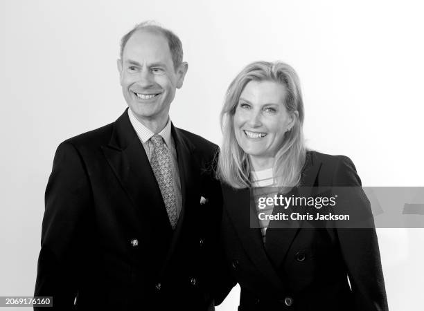 Prince Edward, Duke of Edinburgh and Sophie, Duchess of Edinburgh's smile as Prince Edward's about to cut his 60th Birthday cake, during the...