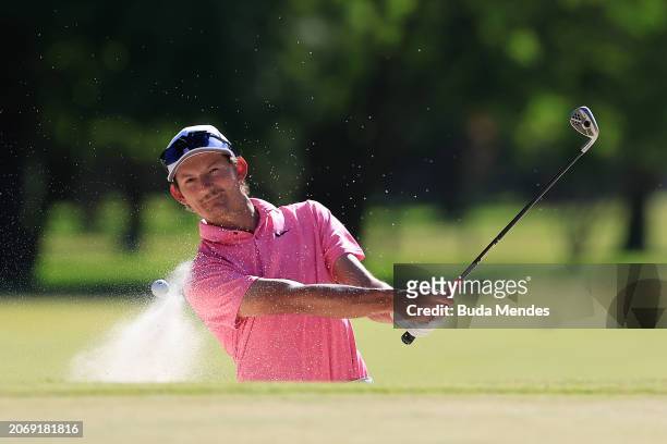 Garett Reband of the United States plays a shot on the 3rd hole during the second round of the Astara Chile Classic presented by Scotiabank at Prince...