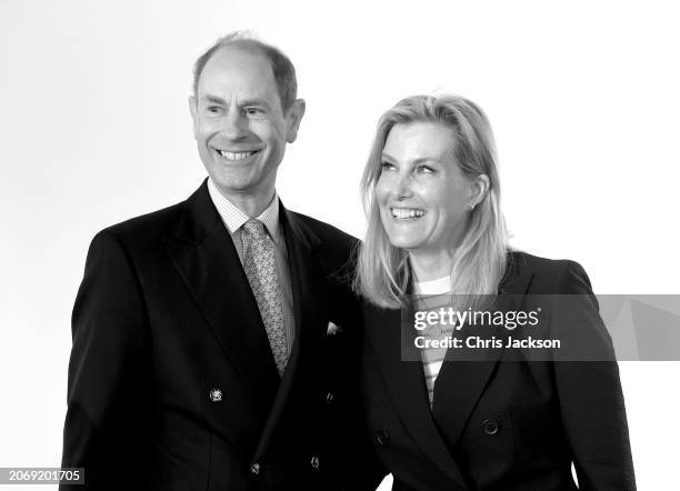 Prince Edward, Duke of Edinburgh and Sophie, Duchess of Edinburgh's smile as Prince Edward's about to cut his 60th Birthday cake, during the...