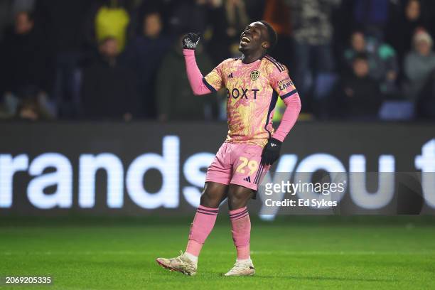 Wilfried Gnonto of Leeds United celebrates scoring his team's second goal during the Sky Bet Championship match between Sheffield Wednesday and Leeds...