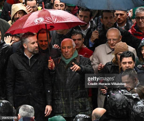 Socialist Party Secretary-General and candidate for Prime Minister Pedro Nuno Santos walks accompanied by Portuguese PM Antonio Costa, Finance...