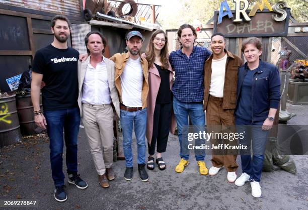 Walton Goggins, Graham Wagner, Geneva Robertson-Dworet, Jonathan Nolan, Aaron Moten and Todd Howard attend Prime Video's SXSW activation in Austin...