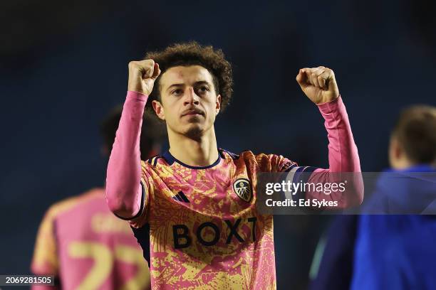 Ethan Ampadu of Leeds United celebrates following the team's victory in the Sky Bet Championship match between Sheffield Wednesday and Leeds United...