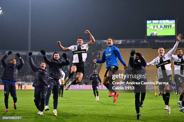 Parma Calcio celebration after Serie B match between Parma and Brescia at Stadio Ennio Tardini on March 08, 2024 in Parma, Italy.