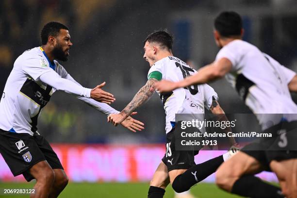 Enrico Del Prato celebrates during Serie B match between Parma and Brescia at Stadio Ennio Tardini on March 08, 2024 in Parma, Italy.