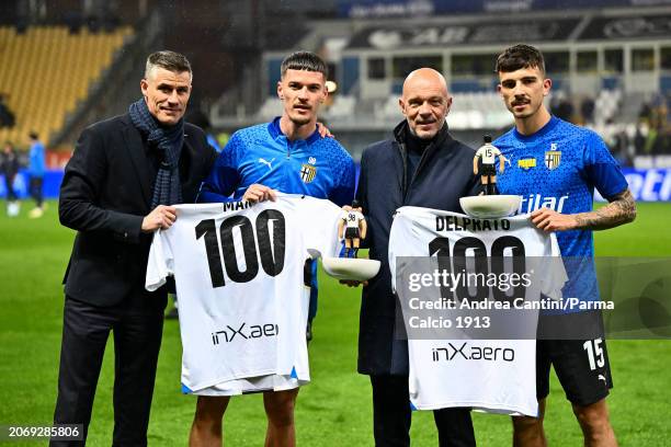 Roel Vaeyens, Dennis Man, Mauro Pederzoli and Enrico Del Prato before Serie B match between Parma and Brescia at Stadio Ennio Tardini on March 08,...