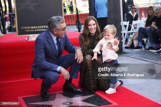 Eugene Levy and Sarah Levy with son James attends the ceremony honoring Eugene Levy with a Star on the Hollywood Walk of Fame on March 08, 2024 in...
