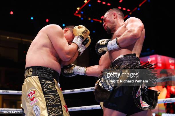 Joseph Parker punches Zhilei Zhang during the WBO Interim World Heavyweight title fight between Zhilei Zhang and Joseph Parker on the Knockout Chaos...