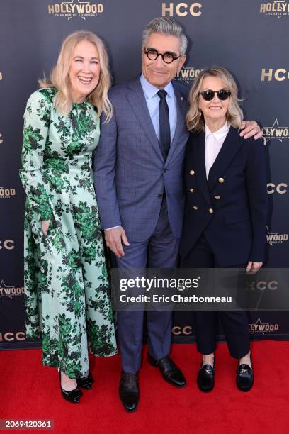 Catherine O'Hara, Eugene Levy and Deborah Divine attend Eugene Levy's Hollywood Walk of Fame Star ceremony, celebrating the accomplished actor and...