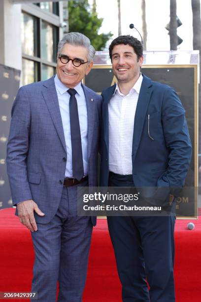 Eugene Levy and Jason Biggs attend Eugene Levy's Hollywood Walk of Fame Star ceremony, celebrating the accomplished actor and host of Apple TV+’s...