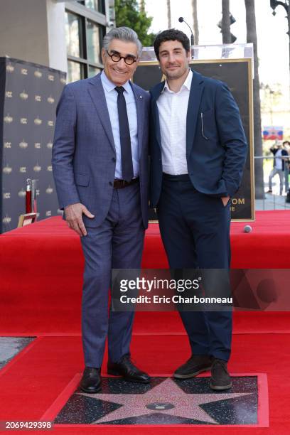 Eugene Levy and Jason Biggs attend Eugene Levy's Hollywood Walk of Fame Star ceremony, celebrating the accomplished actor and host of Apple TV+’s...