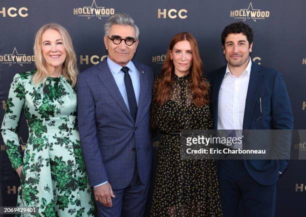 Catherine O'Hara, Eugene Levy, Sarah Levy and Jason Biggs attend Eugene Levy's Hollywood Walk of Fame Star ceremony, celebrating the accomplished...