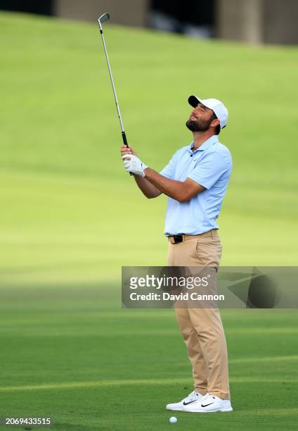 Scottie Scheffler of The United States plays his second shot on the 16th hole during the first round of the Arnold Palmer Invitational presented by...