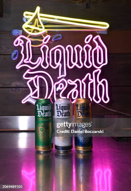 Detailed view of sponsor Liquid Death seen during at the “Variety Power of Comedy” during the 2023 SXSW Conference and Festivals at ACL Live on March...