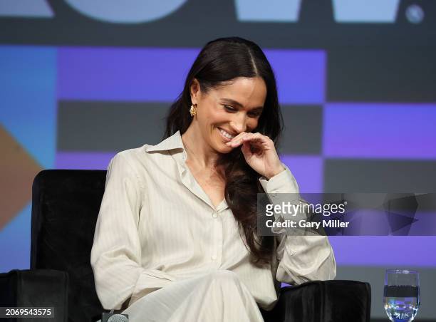 Meghan, Duchess of Sussex speaks onstage during the Breaking Barriers, Shaping Narratives: How Women Lead On and Off the Screen panel during the 2024...