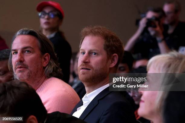 Prince Harry, Duke of Sussex attends the "Breaking Barriers, Shaping Narratives: How Women Lead On and Off the Screen" panel featuring Meghan,...