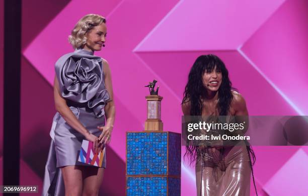 Carina Berg and Loreen during the first dress rehearsal for Melodifestivalen 2024 at Friends Arena on March 08, 2024 in Stockholm, Sweden....