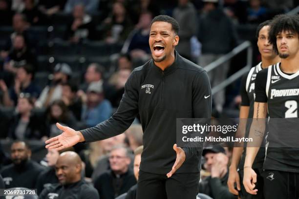 Head coach KIm English of the Providence Friars reacts to a call during a college basketball game against the Georgetown Hoyas at the Capital One...