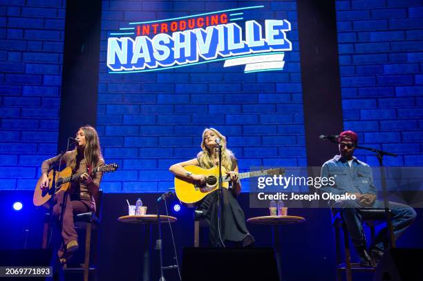 Lauren Watkins, Karley Scott Collins and Conner Smith perform on the Arena stage during Day 1 of C2C Country To Country 2024 at The O2 Arena on March...