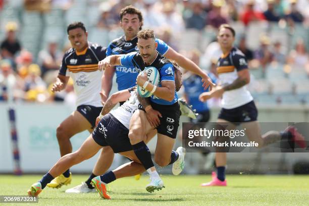 Nic White of the Western Force makes a break during the round three Super Rugby Pacific match between ACT Brumbies and Western Force at , on March 09...