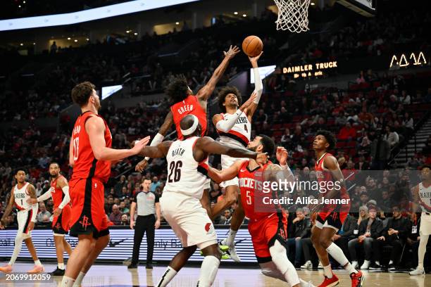 Matisse Thybulle of the Portland Trail Blazers shoots the ball during the first quarter of the game against the Portland Trail Blazers at the Moda...