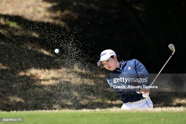 Sakura Koiwai of Japan hits out from a bunker on the 11th hole during the third round of MEIJI YASUDA LIFE INSURANCE LADIES YOKOHAMA TIRE GOLF...