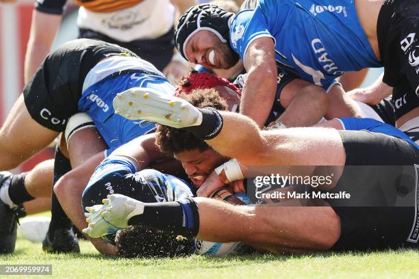 Rob Valetini of the Brumbies scores a try during the round three Super Rugby Pacific match between ACT Brumbies and Western Force at , on March 09 in...