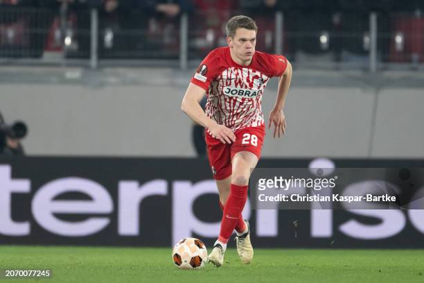 Matthias Ginter of SC Freiburg in action during the UEFA Europa League 2023/24 round of 16 first leg match between Sport-Club Freiburg and West Ham...