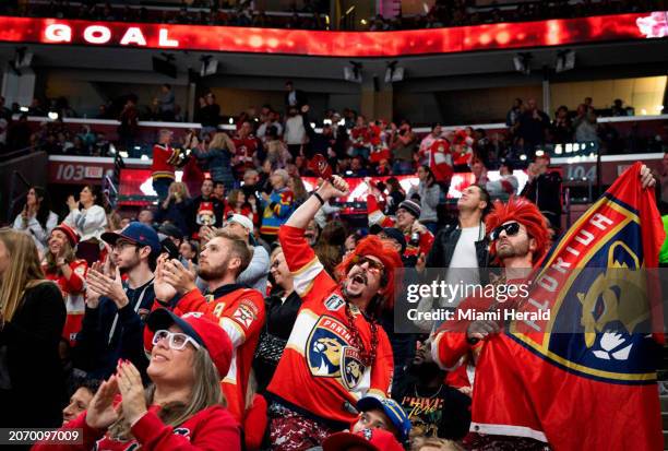 Florida Panthers fans cheer for a goal during the first period on Tuesday, Feb. 27 at Amerant Bank Arena in Sunrise, Florida.