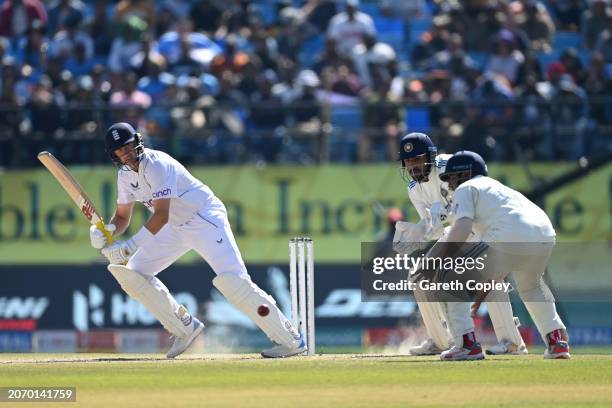 Joe Root of England bats during day three of the 5th Test Match between India and England at Himachal Pradesh Cricket Association Stadium on March...