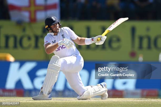 Joe Root of England bats during day three of the 5th Test Match between India and England at Himachal Pradesh Cricket Association Stadium on March...