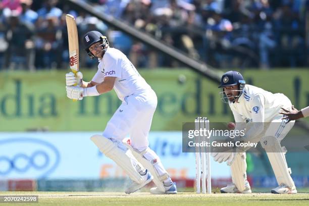 Joe Root of England bats during day three of the 5th Test Match between India and England at Himachal Pradesh Cricket Association Stadium on March...